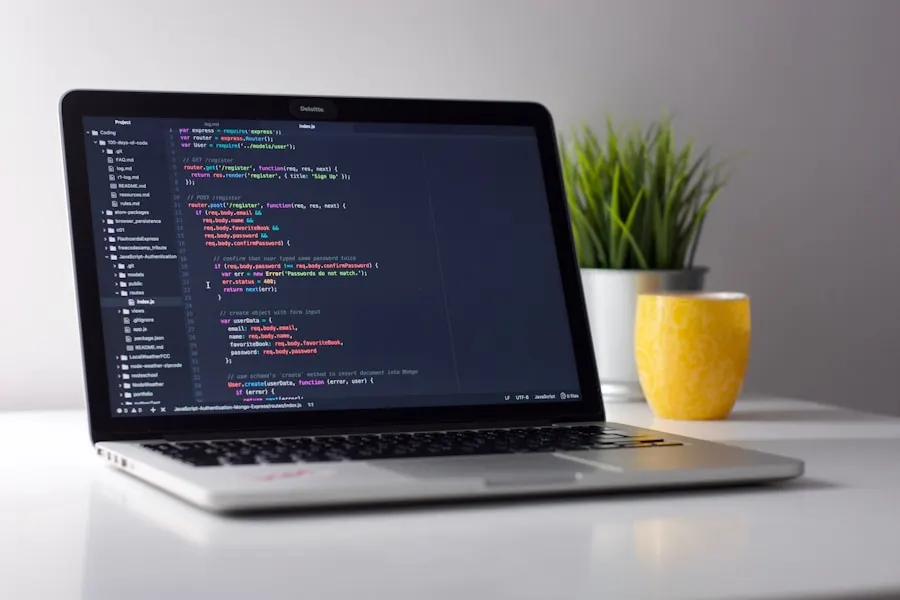 Developer working on AWS DevOps pipeline on a laptop